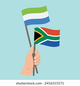 Flags of Sierra Leone and South Africa, Hand Holding flags