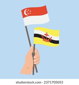 Flags of Singapore and Brunei, Hand Holding flags