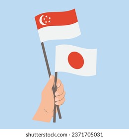 Flags of Singapore and Japan, Hand Holding flags