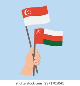 Flags of Singapore and Oman, Hand Holding flags