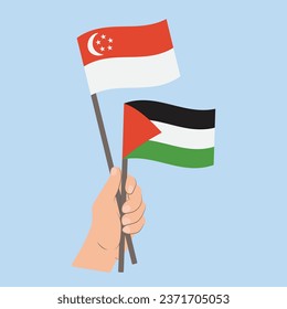 Flags of Singapore and Palestine, Hand Holding flags
