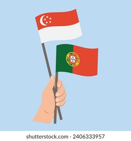 Flags of Singapore and Portugal, Hand Holding flags
