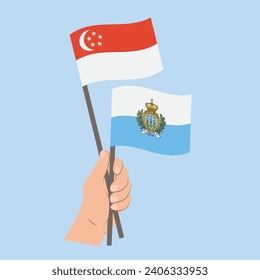 Flags of Singapore and San Marino, Hand Holding flags