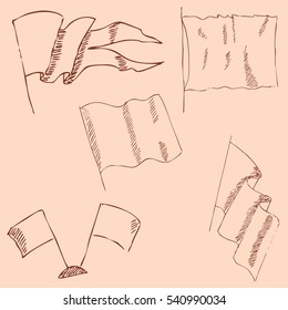 Flags sketch. Pencil drawing by hand. Vintage colors. Vector