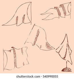 Flags sketch. Pencil drawing by hand. Vintage colors. Vector