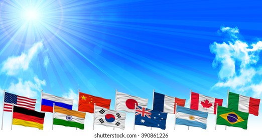 Flags sky landscape background