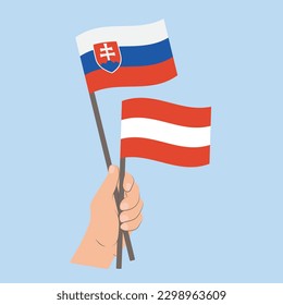 Flags of Slovakia and Austria, Hand Holding flags
