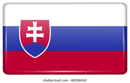 Flags of Slovakia in the form of a magnet on refrigerator with reflections light. Vector illustration