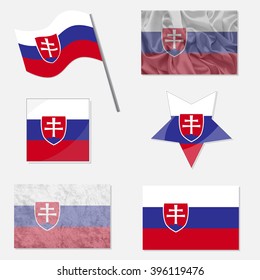 Flags of Slovakia Made in Different Variations: in Flat Design, with  Fabric Texture and as Web Buttons