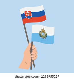 Flags of Slovakia and San Marino, Hand Holding flags