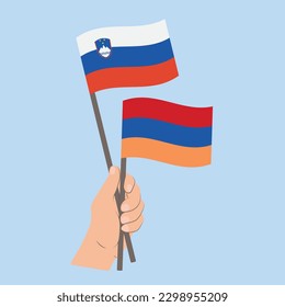 Flags of Slovenia and Armenia, Hand Holding flags