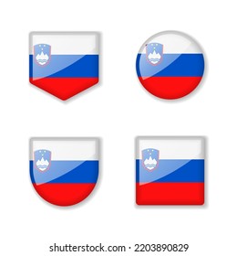 Flags of Slovenia - glossy collection. Set of vector illustrations