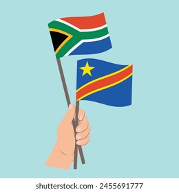 Flags of South Africa and the Democratic Republic of the Congo, Hand Holding flags