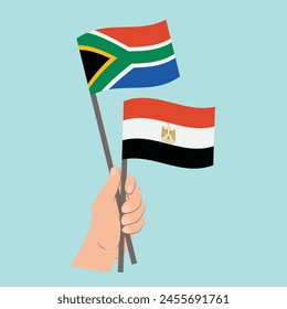 Flags of South Africa and Egypt, Hand Holding flags