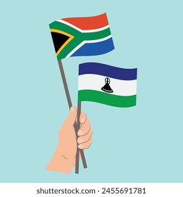 Flags of South Africa and Lesotho, Hand Holding flags