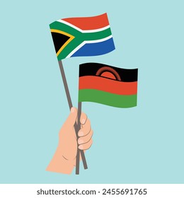 Flags of South Africa and Malawi, Hand Holding flags