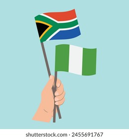 Flags of South Africa and Nigeria, Hand Holding flags