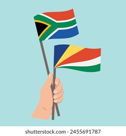 Flags of South Africa and Seychelles, Hand Holding flags