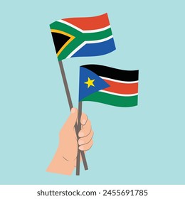 Flags of South Africa and South Sudan, Hand Holding flags