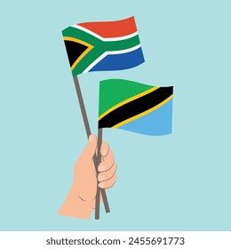 Flags of South Africa and Tanzania, Hand Holding flags