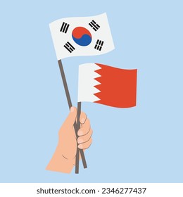 Flags of South Korea and Bahrain, Hand Holding flags