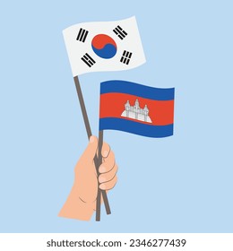 Flags of South Korea and Cambodia, Hand Holding flags