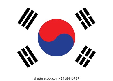 Flags of South Korea. Flat element design. National Flag. White isolated background 