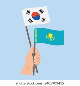 Flags of South Korea and Kazakhstan, Hand Holding flags