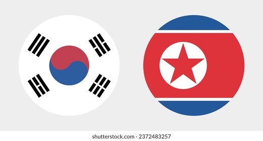 The flags of South Korea and North Korea. Button flag icon. Standard color. Circle icon flag. Computer illustration. Digital illustration. Vector illustration.