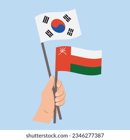 Flags of South Korea and Oman, Hand Holding flags