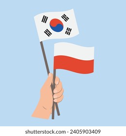 Flags of South Korea and Poland, Hand Holding flags