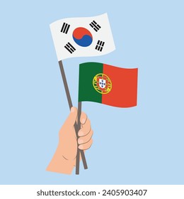 Flags of South Korea and Portugal, Hand Holding flags