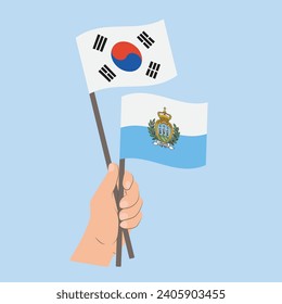 Flags of South Korea and San Marino, Hand Holding flags