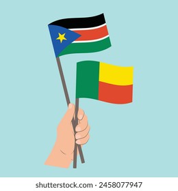 Flags of South Sudan and Benin, Hand Holding flags