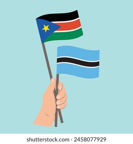 Flaggen von Südsudan und Botswana, Handfahnen