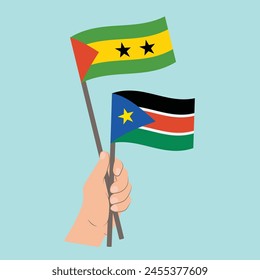 Flags of São Tomé and Príncipe and South Sudan, Hand Holding flags