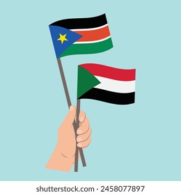 Flags of South Sudan and Sudan, Hand Holding flags