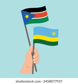 Flags of South Sudan and Rwanda, Hand Holding flags