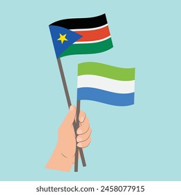 Flags of South Sudan and Sierra Leone, Hand Holding flags