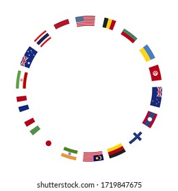 A lot of flags of sovereign states arranged in round frame isolated on a white background