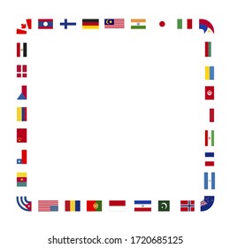 A lot of flags of sovereign states arranged in square frame isolated on a white background