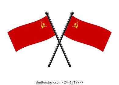 Flags of Soviet Union in the original colours crossed on the sticks