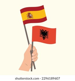 Flags of Spain and Albania, Hand Holding flags