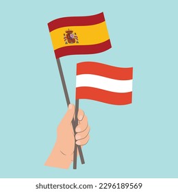 Flags of Spain and Austria, Hand Holding flags