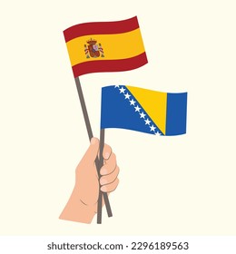 Flags of Spain and Bosnia and Herzegovina, Hand Holding flags