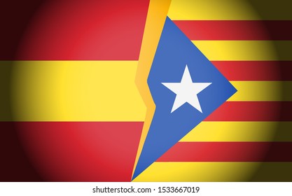 Flags of Spain and Catalonia in conflict.