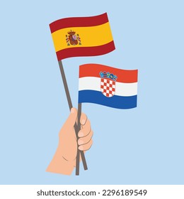 Flags of Spain and Croatia, Hand Holding flags