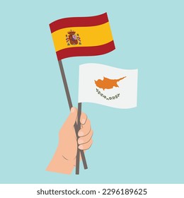 Flags of Spain and Cyprus, Hand Holding flags
