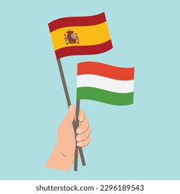 Flags of Spain and Hungary, Hand Holding flags