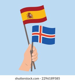 Flags of Spain and Iceland, Hand Holding flags